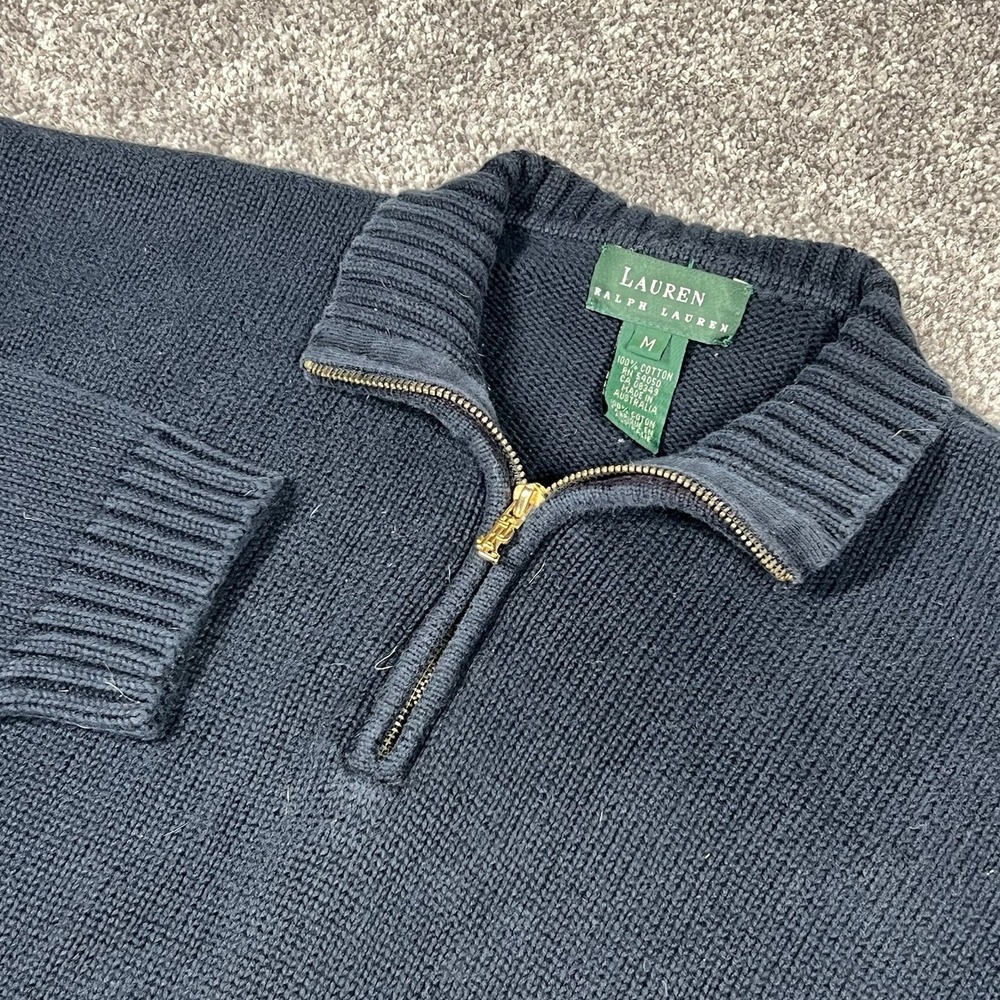 Lauren Ralph Lauren Womens M Navy 1/4 Zip Sweater Cotton Chunky Knit Australia